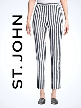 ST. JOHN • NWT Classic Nautical Striped Linen Blend Fashion Fit Pants || XL